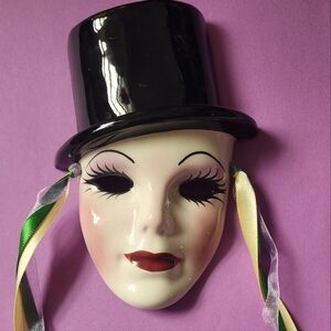 Fancy Faces Hand Painted Ceramic Mini Mardi Gras Signed Wall Decor Mask